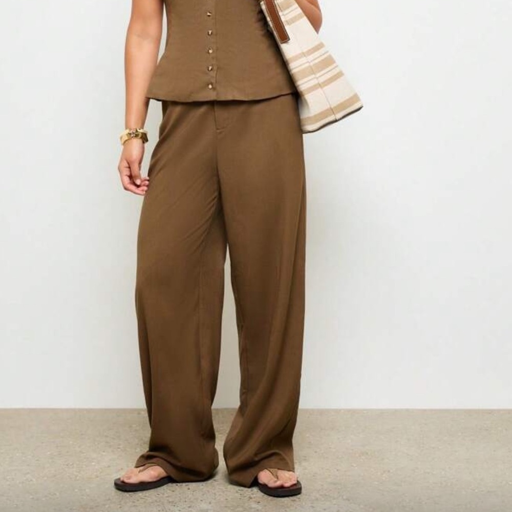 Tan khaki wide leg trouser pants - Picture 3 of 5